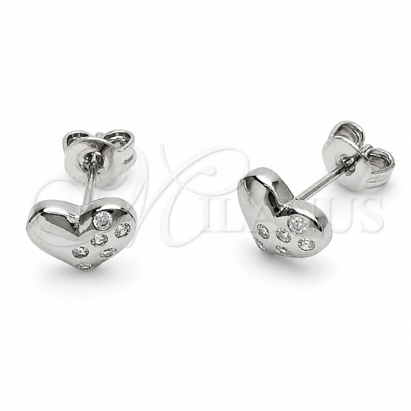 Arete Dormilona 02.310.0138 Rodio Laminado, Diseño de Corazón, con Zirconia Cubica Blanca, Pulido, Rodinado