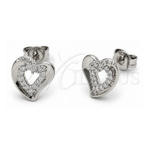 Arete Dormilona 02.310.0139 Oro Laminado Blanco, Diseño de Corazón, con Zirconia Cubica Blanca, Pulido, Rodinado