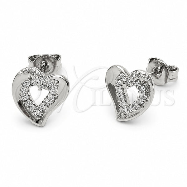 Arete Dormilona 02.310.0139 Rodio Laminado, Diseño de Corazón, con Zirconia Cubica Blanca, Pulido, Rodinado