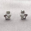 Arete Dormilona 02.310.0140 Rodio Laminado, Diseño de Mariposa, con Zirconia Cubica Blanca, Pulido, Rodinado