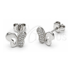Arete Dormilona 02.310.0140 Oro Laminado Blanco, Diseño de Mariposa, con Zirconia Cubica Blanca, Pulido, Rodinado