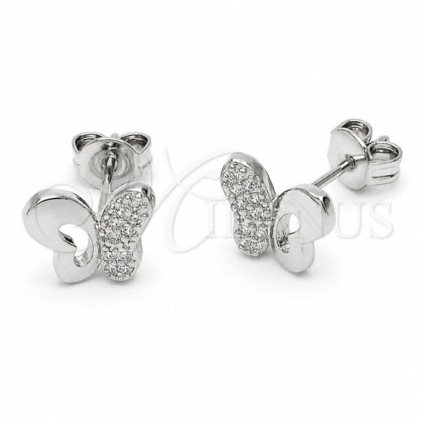 Arete Dormilona 02.310.0140 Rodio Laminado, Diseño de Mariposa, con Zirconia Cubica Blanca, Pulido, Rodinado