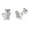 Arete Dormilona 02.310.0140 Rodio Laminado, Diseño de Mariposa, con Zirconia Cubica Blanca, Pulido, Rodinado