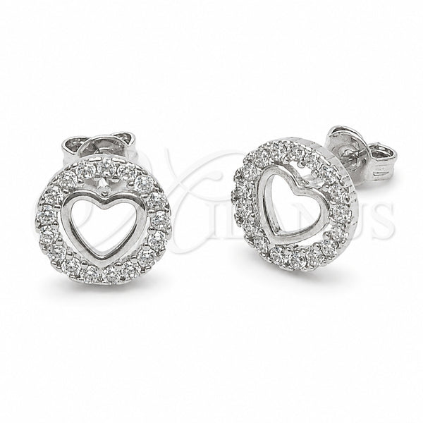 Arete Dormilona 02.310.0141 Rodio Laminado, Diseño de Corazón, con Zirconia Cubica Blanca, Pulido, Rodinado