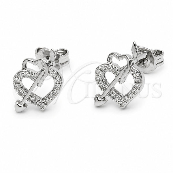 Arete Dormilona 02.310.0142 Rodio Laminado, Diseño de Corazón y Flecha, con Zirconia Cubica Blanca, Pulido, Rodinado
