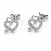 Arete Dormilona 02.310.0142 Rodio Laminado, Diseño de Corazón y Flecha, con Zirconia Cubica Blanca, Pulido, Rodinado