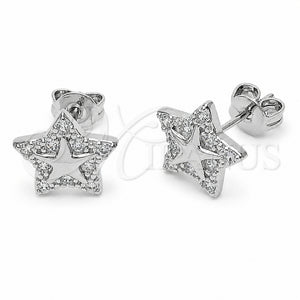 Arete Dormilona 02.310.0143 Rodio Laminado, Diseño de Estrella, con Zirconia Cubica Blanca, Pulido, Rodinado