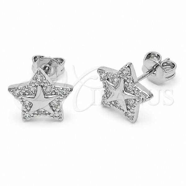 Arete Dormilona 02.310.0143 Rodio Laminado, Diseño de Estrella, con Zirconia Cubica Blanca, Pulido, Rodinado