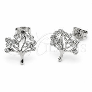 Arete Dormilona 02.310.0144 Rodio Laminado, Diseño de Ãrbol, con Zirconia Cubica Blanca, Pulido, Rodinado