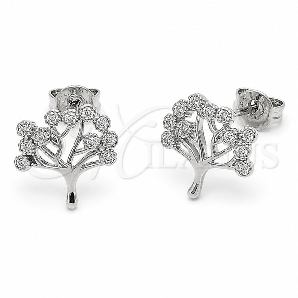 Arete Dormilona 02.310.0144 Rodio Laminado, Diseño de Ãrbol, con Zirconia Cubica Blanca, Pulido, Rodinado