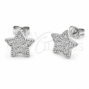 Arete Dormilona 02.310.0146 Rodio Laminado, Diseño de Estrella, con Zirconia Cubica Blanca, Pulido, Rodinado