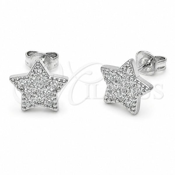 Arete Dormilona 02.310.0146 Rodio Laminado, Diseño de Estrella, con Zirconia Cubica Blanca, Pulido, Rodinado