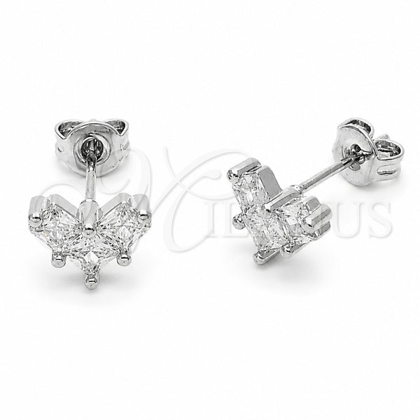 Arete Dormilona 02.310.0148 Rodio Laminado, Diseño de Corazón, con Zirconia Cubica Blanca, Pulido, Rodinado