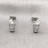 Arete Dormilona 02.310.0150 Rodio Laminado, Diseño de Baso de Beber, con Micro Pave Blanca, Pulido, Rodinado