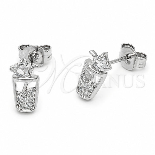 Arete Dormilona 02.310.0150 Rodio Laminado, Diseño de Baso de Beber, con Micro Pave Blanca, Pulido, Rodinado