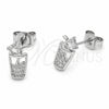 Arete Dormilona 02.310.0150 Rodio Laminado, Diseño de Baso de Beber, con Micro Pave Blanca, Pulido, Rodinado