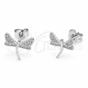 Arete Dormilona 02.310.0151 Rodio Laminado, Diseño de Libélula, con Micro Pave Blanca, Pulido, Rodinado