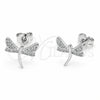 Arete Dormilona 02.310.0151 Rodio Laminado, Diseño de Libélula, con Micro Pave Blanca, Pulido, Rodinado