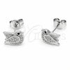 Arete Dormilona 02.310.0152 Rodio Laminado, Diseño de Pajaro, con Micro Pave Blanca y Negro, Pulido, Rodinado