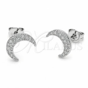 Arete Dormilona 02.310.0153 Rodio Laminado, Diseño de Luna, con Micro Pave Blanca, Pulido, Rodinado