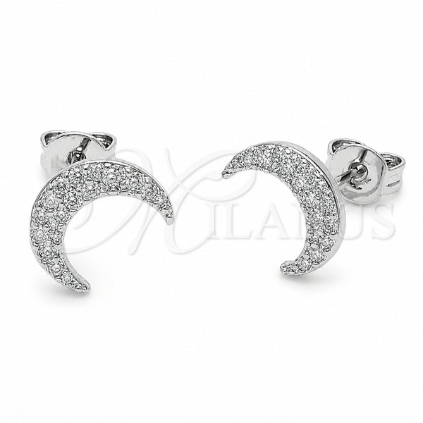 Arete Dormilona 02.310.0153 Rodio Laminado, Diseño de Luna, con Micro Pave Blanca, Pulido, Rodinado