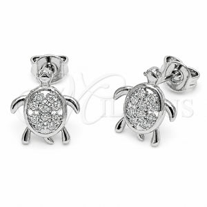 Arete Dormilona 02.310.0154 Rodio Laminado, Diseño de Tortuga, con Zirconia Cubica Blanca, Pulido, Rodinado