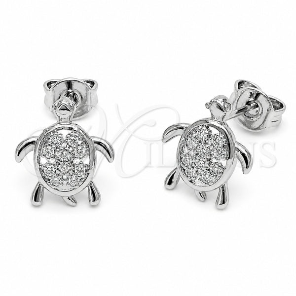 Arete Dormilona 02.310.0154 Rodio Laminado, Diseño de Tortuga, con Zirconia Cubica Blanca, Pulido, Rodinado