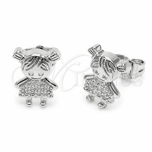 Arete Dormilona 02.310.0155 Rodio Laminado, Diseño de Niñita Pequeña, con Zirconia Cubica Blanca, Pulido, Rodinado