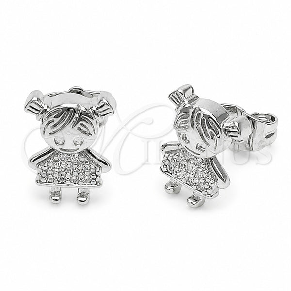 Arete Dormilona 02.310.0155 Rodio Laminado, Diseño de Niñita Pequeña, con Zirconia Cubica Blanca, Pulido, Rodinado