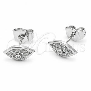 Arete Dormilona 02.310.0156 Rodio Laminado, Diseño de Ojo Griego, con Zirconia Cubica Blanca, Pulido, Rodinado