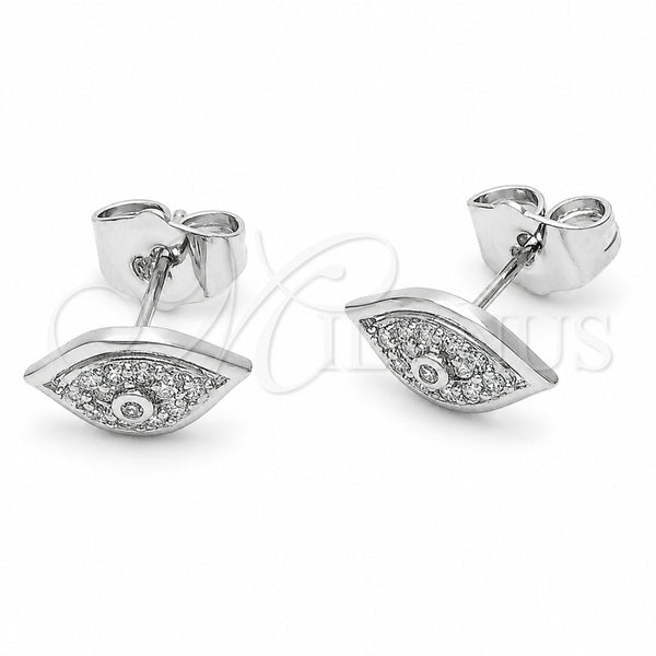 Arete Dormilona 02.310.0156 Rodio Laminado, Diseño de Ojo Griego, con Zirconia Cubica Blanca, Pulido, Rodinado