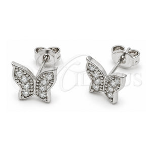 Arete Dormilona 02.310.0158 Oro Laminado Blanco, Diseño de Mariposa, con Zirconia Cubica Blanca, Pulido, Rodinado