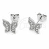 Arete Dormilona 02.310.0158 Rodio Laminado, Diseño de Mariposa, con Zirconia Cubica Blanca, Pulido, Rodinado