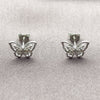 Arete Dormilona 02.310.0159 Rodio Laminado, Diseño de Mariposa, con Micro Pave Blanca, Pulido, Rodinado