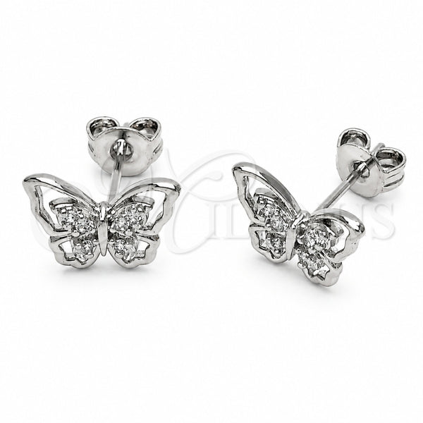 Arete Dormilona 02.310.0159 Rodio Laminado, Diseño de Mariposa, con Micro Pave Blanca, Pulido, Rodinado