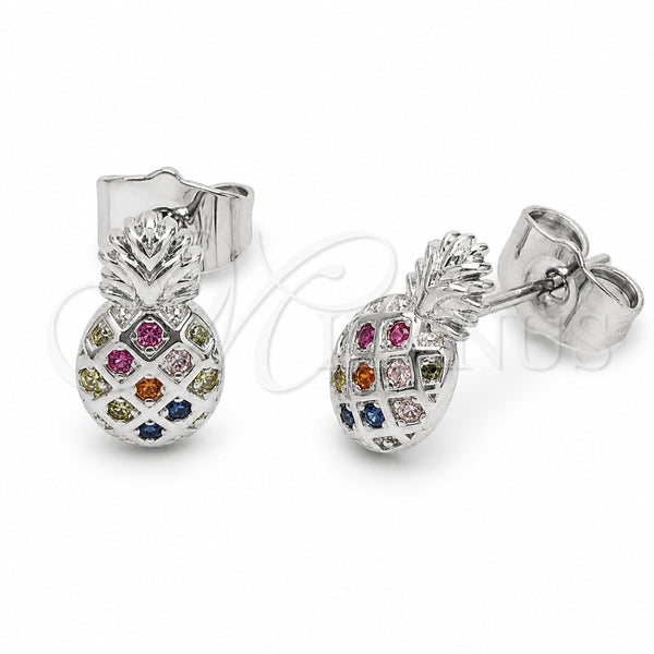 Arete Dormilona 02.310.0160 Rodio Laminado, Diseño de Pina, con Zirconia Cubica Multicolor, Pulido, Rodinado