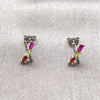 Arete Dormilona 02.310.0161 Rodio Laminado, Diseño de Bambu, con Zirconia Cubica Multicolor, Pulido, Rodinado