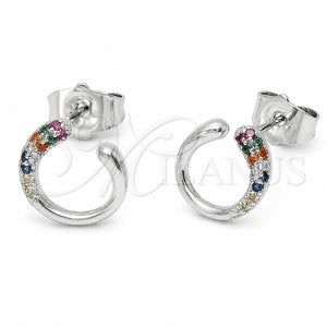 Arete Dormilona 02.310.0162 Rodio Laminado, con Zirconia Cubica Multicolor, Pulido, Rodinado