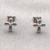 Arete Dormilona 02.310.0163 Rodio Laminado, Diseño de Cruz, con Zirconia Cubica Multicolor, Pulido, Rodinado