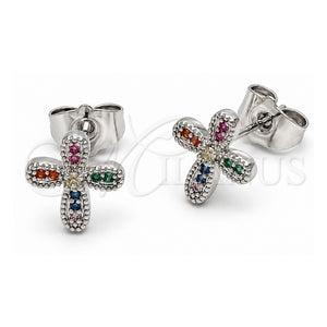 Arete Dormilona 02.310.0163 Oro Laminado Blanco, Diseño de Cruz, con Zirconia Cubica Multicolor, Pulido, Rodinado