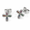 Arete Dormilona 02.310.0163 Rodio Laminado, Diseño de Cruz, con Zirconia Cubica Multicolor, Pulido, Rodinado