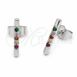 Arete Dormilona 02.310.0164 Rodio Laminado, con Zirconia Cubica Multicolor, Pulido, Rodinado