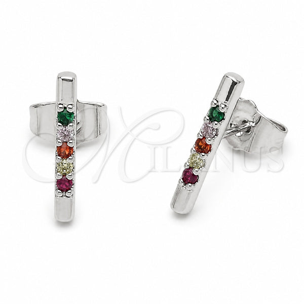 Arete Dormilona 02.310.0164 Rodio Laminado, con Zirconia Cubica Multicolor, Pulido, Rodinado