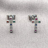 Arete Dormilona 02.310.0166 Rodio Laminado, Diseño de Cruz, con Zirconia Cubica Multicolor, Pulido, Rodinado