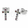 Arete Dormilona 02.310.0166 Rodio Laminado, Diseño de Cruz, con Zirconia Cubica Multicolor, Pulido, Rodinado