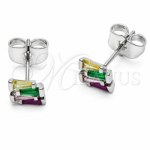 Arete Dormilona 02.310.0169 Rodio Laminado, con Zirconia Cubica Multicolor, Pulido, Rodinado
