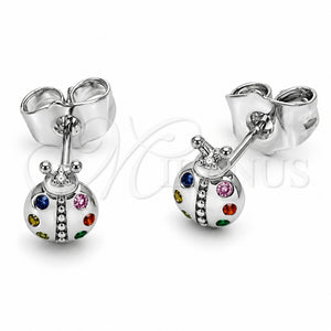 Arete Dormilona 02.310.0172 Rodio Laminado, Diseño de Mariquita, con Zirconia Cubica Multicolor, Pulido, Rodinado