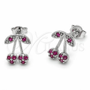 Arete Dormilona 02.310.0173 Rodio Laminado, Diseño de Cereza, con Zirconia Cubica Rosa, Pulido, Rodinado