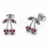 Arete Dormilona 02.310.0173 Rodio Laminado, Diseño de Cereza, con Zirconia Cubica Rosa, Pulido, Rodinado