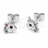 Arete Dormilona 02.310.0174 Rodio Laminado, Diseño de Caballo, con Zirconia Cubica Multicolor, Pulido, Rodinado